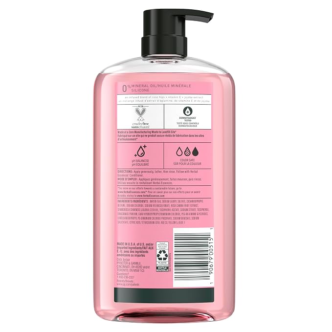 Herbal Essences Rose Hips Shampoo - Smooth, Shiny Hair with Vitamin E & Jojoba, Safe for Color Treated Hair, Floral Scent, Cruelty-Free, Dermatologist-Tested, 29.2 Fl Oz (Pack of 2)
