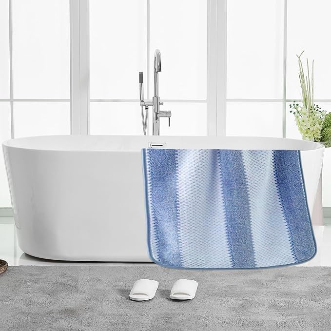 Microfiber Bath Towels Set of 2, 27 x 55 Inches Large Quick Dry Bath Towels, Super Absorbent Soft Striped Shower Towels, Lint Free Lightweight Towels for Bathroom, Travel, Spa, Beach