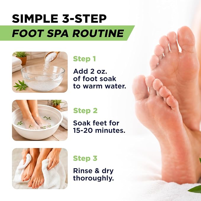 Tea Tree Oil Foot Soak with Epsom Salt - For Toenail Repair, Athletes Foot, Softens Calluses, Soothes Sore & Tired Feet, Nail Discoloration, odor Scent, Spa Pedicure Care - Made in USA 16 oz