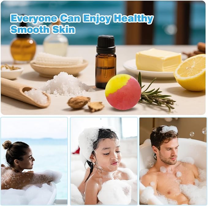 Bath Bombs for Men and Boys, Anniversary Birthday Gift Set, Stress Relief Bath Soak, Muscle Pain Relief, Organic Bath Bombs, with Essential Oils, Epsom Salt and Vitamin C, Non-Toxic, 6 Scents, 12 Pack