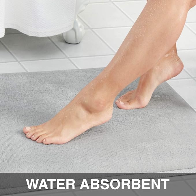 Memory Foam Bath Mat Non Slip Absorbent Super Cozy Velvet Bathroom Rug Carpet (20 inches X 32 inches, Silver)