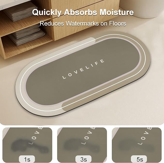 Rubber Bath mats Quick-Drying Non-Slip Bathroom mat Super Absorbent Bath mat Instant Dry Bath mat, Bathroom Rug in Front of The Kitchen Sink, Shower Room, Bathtub, Oval(Grey+17x47in)