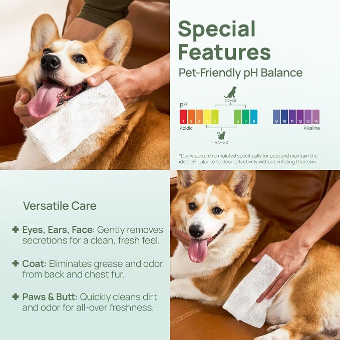 HICC PET Wipes for Dogs & Cats, Cleaning Deodorizing Anal Gland Wipes, Hypoallergenic Hydrating & Nourish Fur Dog Grooming Wipes for Paw, Butt, Body