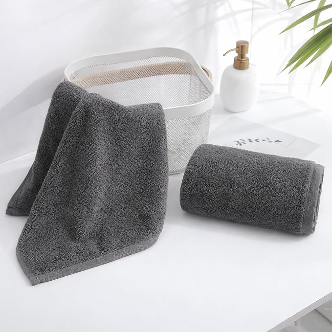 SEMAXE 4-Pack Gray Cotton Hand Towels for Bathroom with Hanging Loops | Sink-side towels for drying hands and face, ideal for bathrooms, guest baths, powder rooms, OEKO-TEX certified, easy care