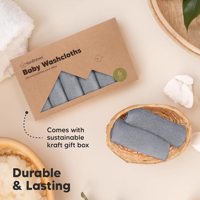 6-Pack Baby Washcloths, Soft Absorbent Washcloths for Face, Body(Cool Gray) | Viscose from Bamboo Washcloths, Baby Towels, Newborn, Kids, Toddlers, Infant, Gentle on Sensitive Skin, 10x10, Reusable