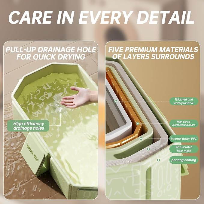 Baby Collapsible Bathtub for Newborns to Toddlers, Foldable and Portable, Kids Bath Tub with Non-Slip Base, Easy Storage for Travel & Small Spaces, Graffiti Green