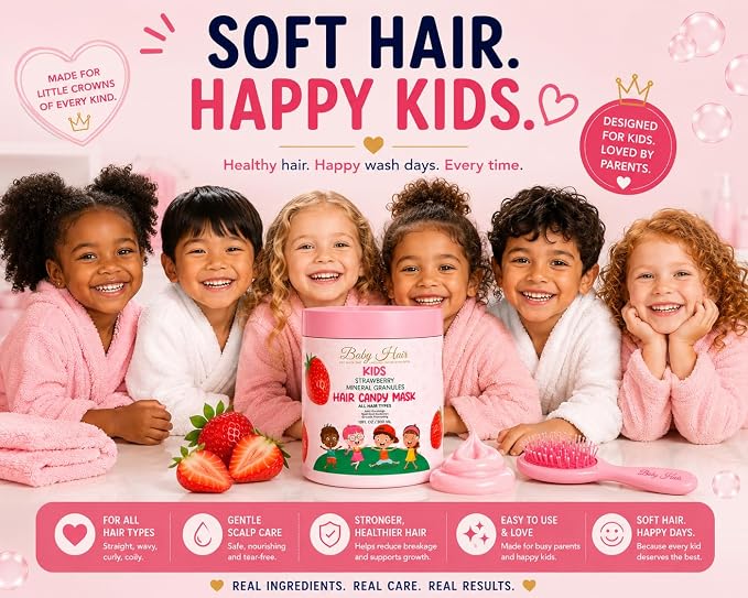 BABY HAIR Kids Strawberry Mineral Hair Candy Mask | Deep Conditioning Hair Mask for Kids | Moisturizes, Softens & Helps Detangle | Sulfate Free | 10 fl oz