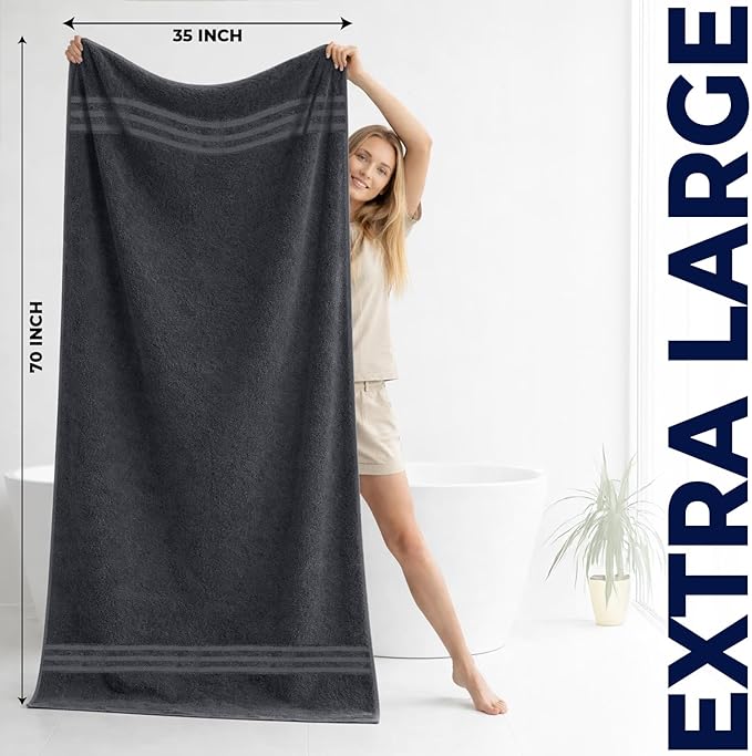 DAN RIVER 2 Pack Luxury Bath Sheets 35x70, 600 GSM, Soft & Quick Dry 100% Ring Spun Cotton Towels Ideal for Hotels, Spas, Gyms & Salons Extra Large, Dark Gray