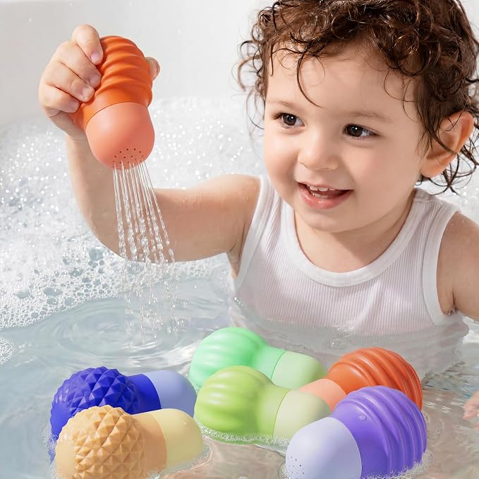 Sensory Squeezing Water Bath Toys for Toddlers,6PCS Bath Tub Pool Floating Toys for Babies Kids 1-3，Textured Fidget Toys Stocking Stuffers Gifts for Girls Boys 18+ Months