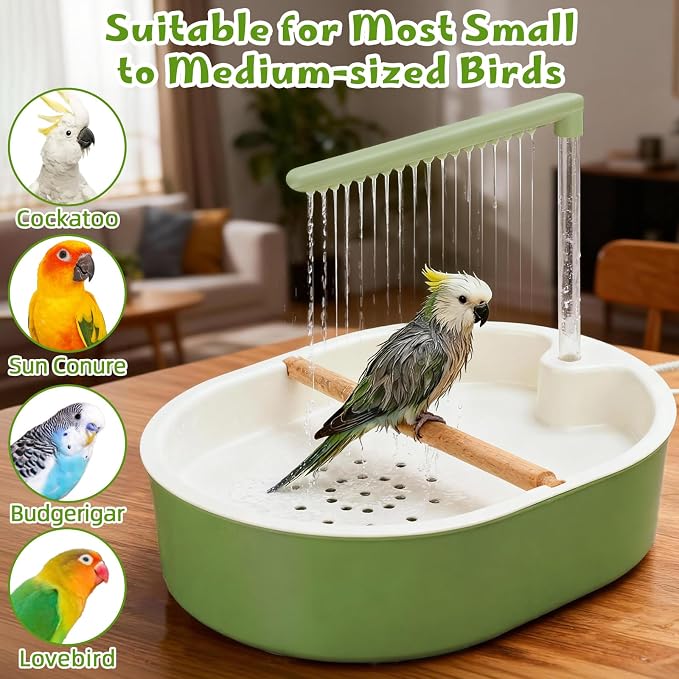 Automatic Parakeet Bird Bath with Quiet Running Water Pump Tub | Electric Parrot Bathtub Toy with Shower for Small Medium Birds, Cockatiel, Budgie, Conure, Lovebird, Quaker