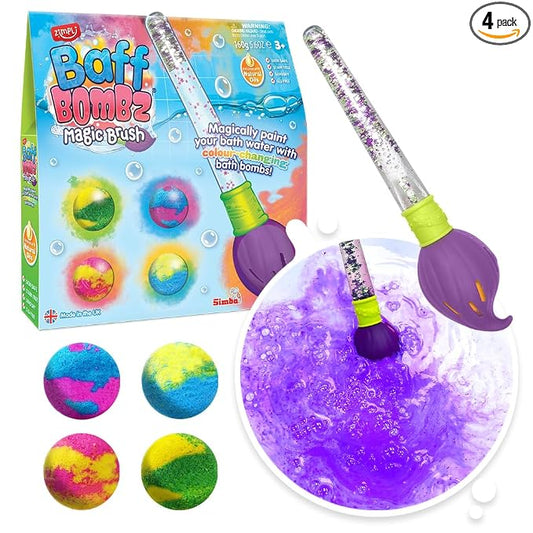 Baff Bombz Magic Brush, 4 x Bath Bombs, Magically Paint Your Bath Water, Creative Bath Toy for Children, Birthday Gifts for Boys & Girls, Pocket Money Toy, Moisturising Bath Fizzers