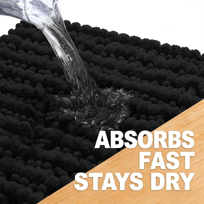 OLANLY Bathroom Rug Mat 40x32, Thick Soft and Absorbent Chenille Bath Mat, Non-Slip Rubber Backing, Machine Washable Quick Dry Bath Rugs for Tub Shower Floor, Home Decor Accessories, Black