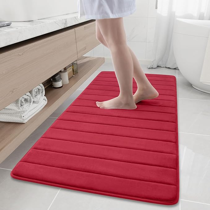 Buganda Memory Foam Bath Mat, 60" x 24", Ultra Soft Bathroom Rugs, Water Absorbent and Machine Washable Bath Rug Runner for Bathroom, Shower, and Tub, Red