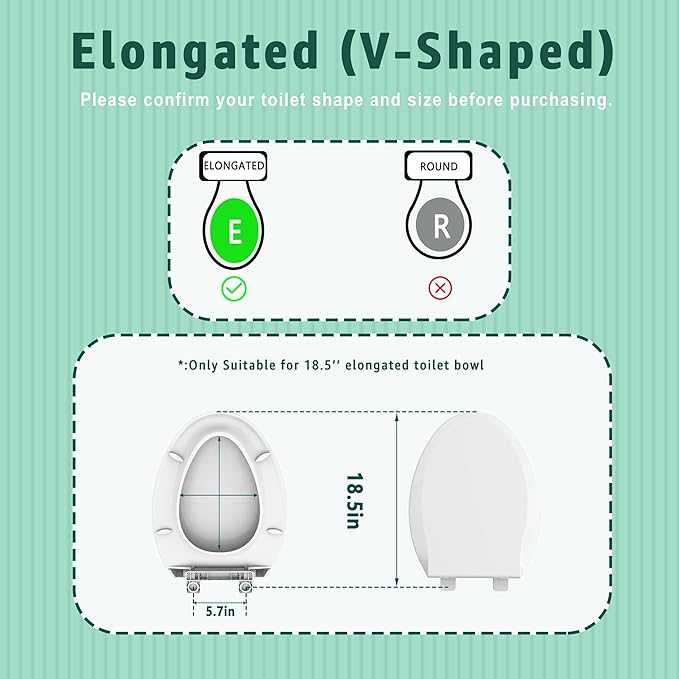 Aünsffer Toilet Seat Elongated Toilet Seat 18.5inch, Soft Close Toilet Seat Easy Clean, Oblong Toilet Lid for Home Use, White PP Material, 2 Year Support