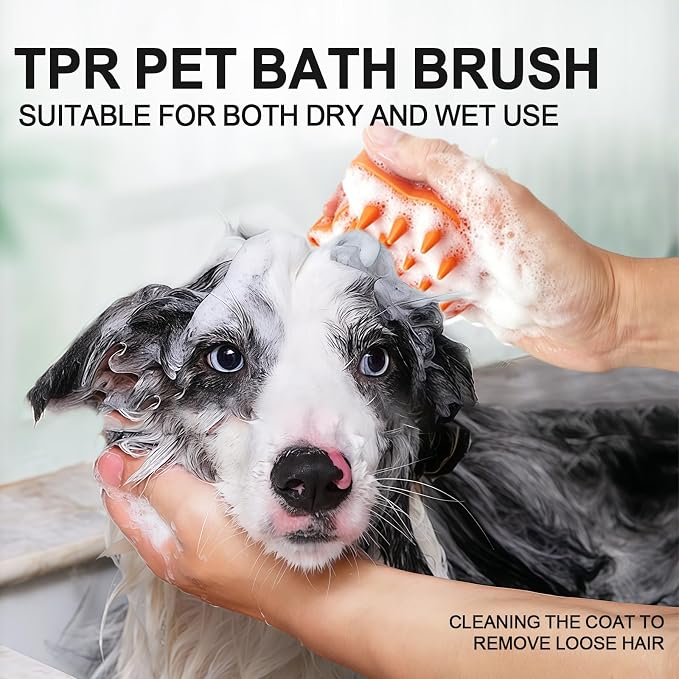Orange Cat-Shaped Dog Bath Brush Dog Washing Brush for Dogs&Cats | Soft TPR Bristles,Dog Massage Shampoo Brush,Pet Grooming Tool,Remove Loose Hair Knots Deep Cleansing