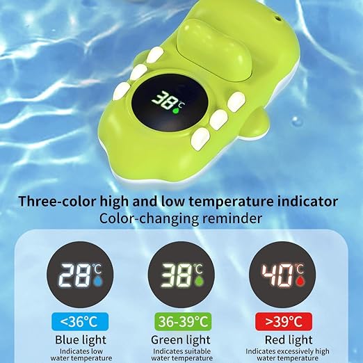 Ba by Bath Thermometer Digital Monitor, Crocodile LED Digital Bath Temperature Thermometer Gauge, Floating Measure Water-Spraying Toy with Screen for Bathroom Shower Pool Spa Hotel