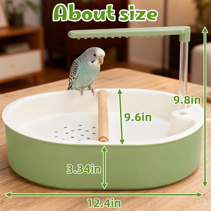 Automatic Bird Bath with Pump, Parrot Bathtub with Anti-Bite Cord Protector, USB Electric Large Bird Bathtub Water Circulating Bird Shower for Parakeet Cockatiel African Grey Lovebird Green