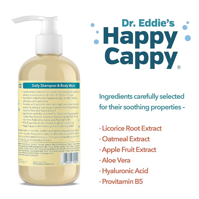 Happy Cappy Baby Shampoo and Body Wash - Eczema Body Wash for Kids & Toddlers, Helps with Dryness, Reduces Itching and Redness, Dermatologist Tested, Fragrance Free - 8 Fl Oz (Pack of 2)