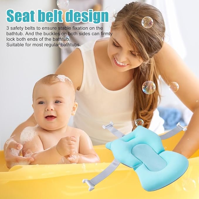 Baby Bath Pad | Foldable Travel Baby Baths Tub, Babies Tub with Soft Baths Mat, Babies Bath Seat Support Net, Non-Slip, 3 Safety Belts, for Home Travelling