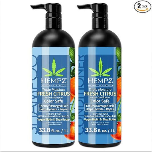 HEMPZ Hair Shampoo & Conditioner Set - Grapefruit & Peach Scent for Dry, Damaged and Color Treated Hair, Hydrating, Softening, Moisturizing with Biotin Duo Set 33.8 fl oz
