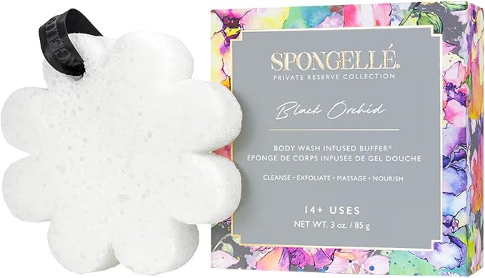 Spongellé Black Orchid Wild Flower Bath Sponge with Box for Mothers Day Gift | Built-in Body Wash & Body Scrubber, Shower Loofah Sponge for Women | 14+ uses