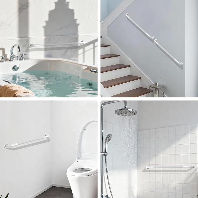 42 Inch White Shower Grab Bar w/Anti Slip Knurled Grip, ZUEXT Stainless Steel Bath Grab Bar,Bathroom Balance Bar, Wall Mount Safety Handrail Support, Handicap Injury Elderly Senior Assist Handle