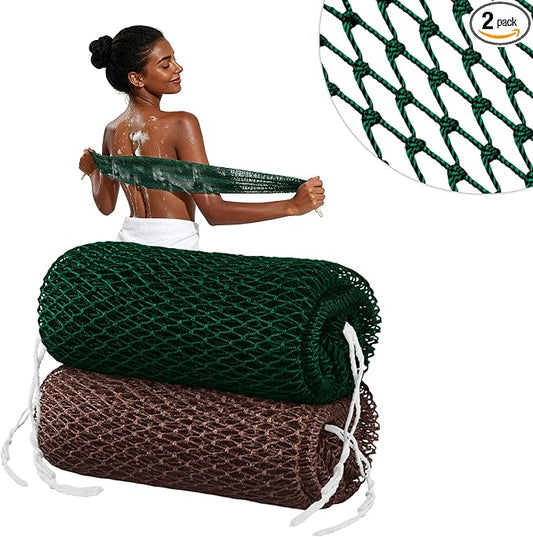Cleangor 2Pcs African Net Sponge Authentic with Knots - Exfoliating Body | Scrubber for All Skin Types, African Bath Sponge, Wash Cloth, Gentle Exfoliation Shower Rag for Women Daily Use