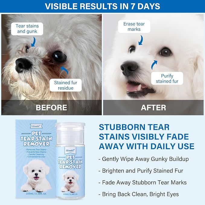 Tear Stain Remover for Dogs & Cats – Natural Gentle Liquid, Safe & Non-Irritating, Effectively Cleans Tear Stains, Eye Discharge & Debris