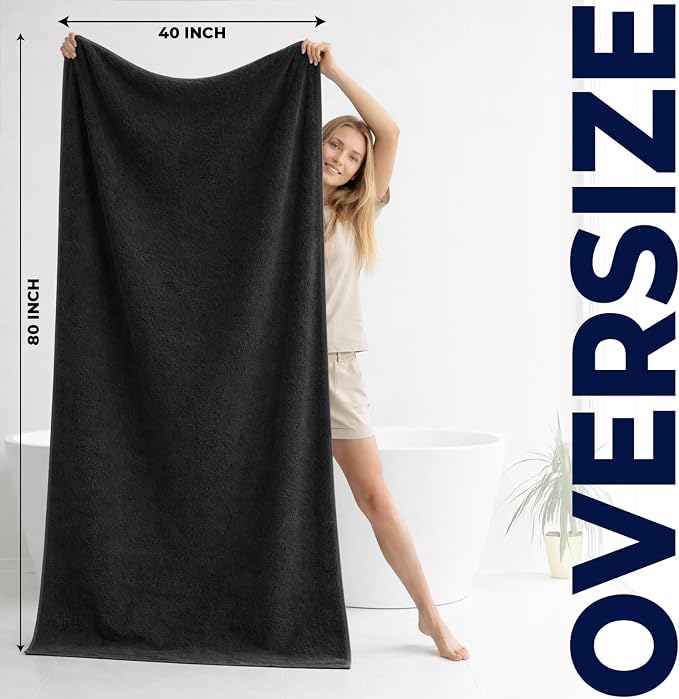 DAN RIVER Pack of 1 Jumbo Bath Sheet 40x80 Inches, Oversized Black Bath Towels, Fluffy and Thick Extra Large Bath Sheets