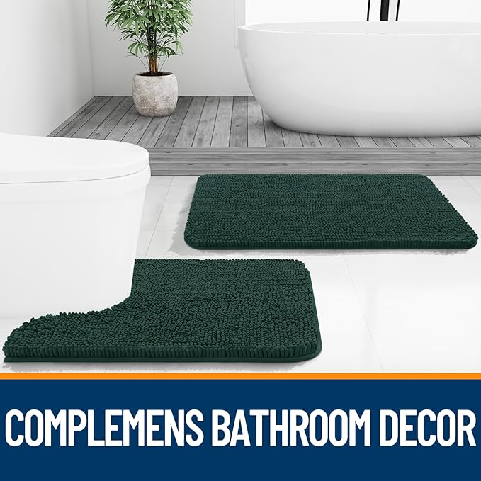 OLANLY Bathroom Runner Rugs 47x17, Soft Absorbent Chenille Bath Rugs, Rubber Backing Quick Dry, Machine Washable Long Bath Mats for Bathroom, Tub and Shower, Home Decor Accessories, Blackish Green
