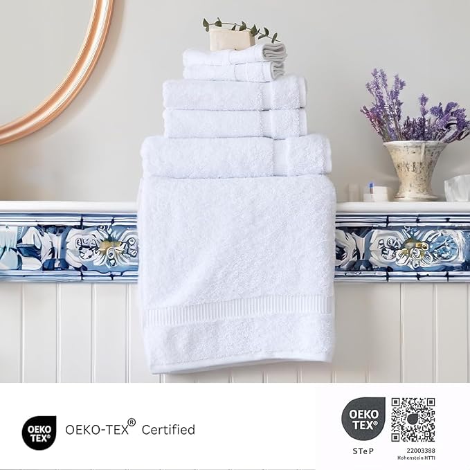 SALBAKOS 100% Turkish Cotton Bathroom Towel Set of 6 White | Premium Quality Turkish Towel Set for Gift | Hotel Collection Bath+Hand+Washcloth Towel Sets | Made in Turkey (White, 6 Piece Towel Set)