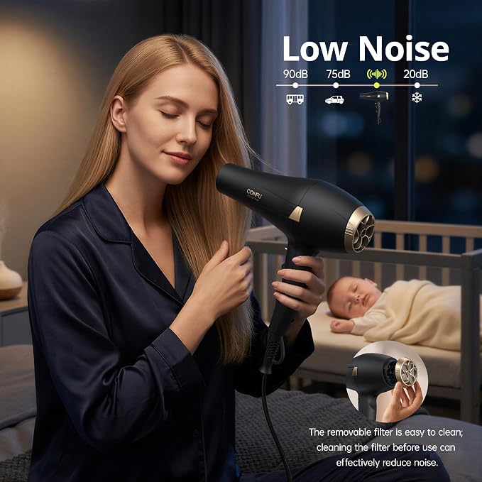 CONFU Hair Dryer Professional Hairdryer - Ionic Blow Dryer 5X Fast Drying | 1875 watt AC motor, 3 heat 2 speed 1 cold button, Blowdryers with comb, diffuser for long thick, curly hair, Low noise, Salon