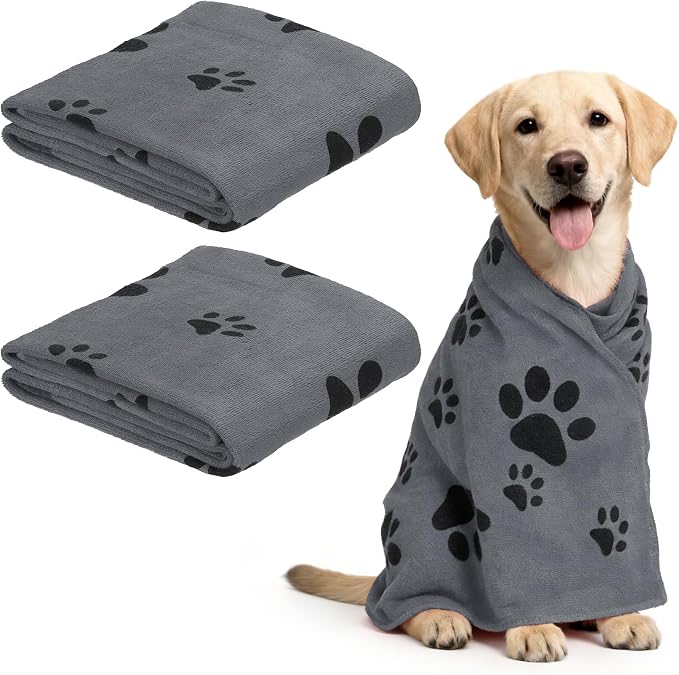 Microfiber Dog Towels for Drying Dogs, 40 x 20 in Super Absorbent Soft Pet Grooming Towel Perfect Dog Shower & Bath Supplies (Gray, 2 Pcs), Intended for Large/Medium/Small Dogs