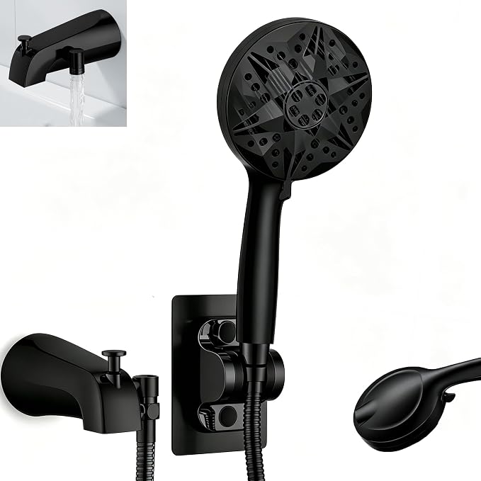 Bathtub Sprayer Attachment for Shower, Bathtub Faucet with Sprayer with 10 Spray Modes Upgrade, No Drill Wall 79" Stainless Hose Shower Attachment for Bathtub Faucet, Matt Black