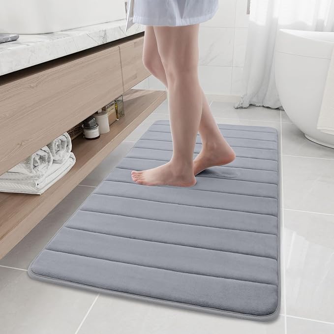 Buganda Memory Foam Bath Mat, 47" x 24", Ultra Soft Bathroom Rugs, Water Absorbent and Machine Washable Bath Rug Runner for Bathroom, Shower, and Tub, Medium Grey