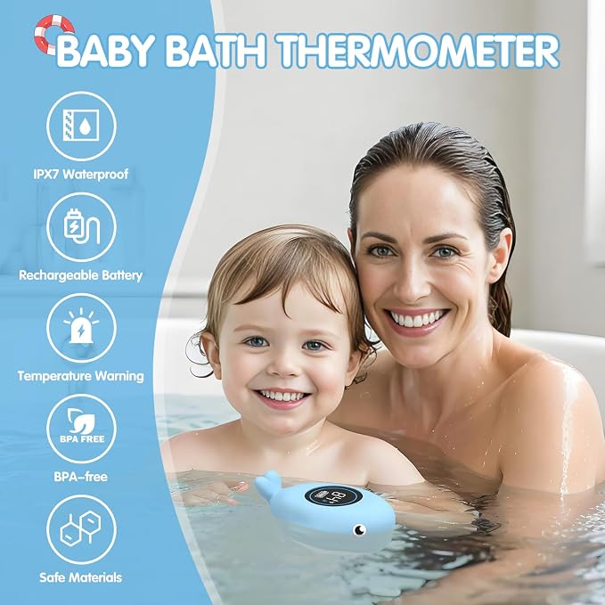 BabyElf Rechargeable Baby Bath Thermometer – Digital Water Thermometer with Safe Temperature Alert, Fast & Accurate Reading for Newborn Infant Toddler, Floating Bath Toy