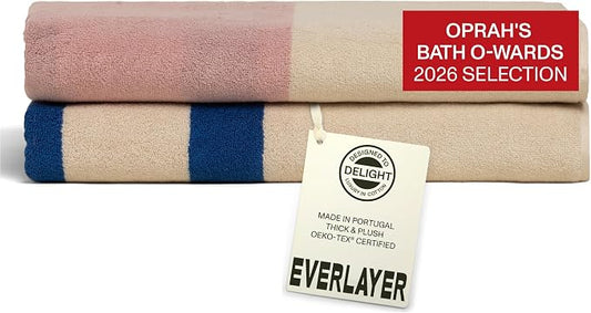 Everlayer Luxury Bath Sheets - Reversible 2 in 1 Design, 35"x 70", Sets of 2, 550 GSM - 100% Combed Cotton, Ultra Soft, Thick Bath Sheets, Made in Portugal (Calamine Sky-Janus)