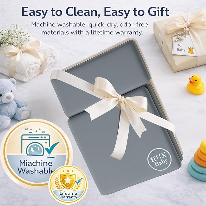 Comfortable Baby Bath Kneeler and Elbow Rest Pad Set, Non-Slip Bathtub Kneeling Pad for Bathing Baby, Bath Tub Cushion Mat, Elbow Pads, Toy Organizer Storage Pockets, Strong Suction Cups (Lua Gray)