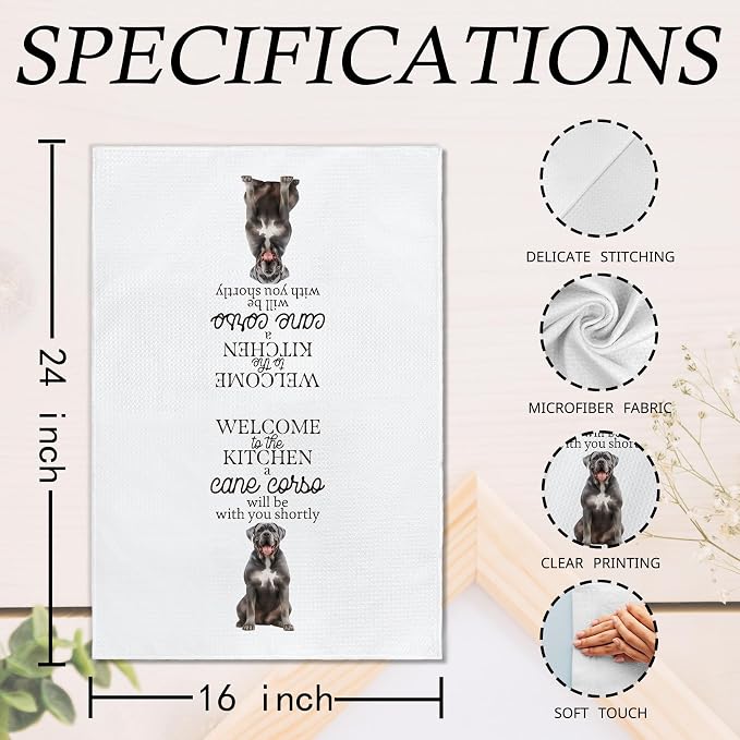 Funny Cane Corso Dog Kitchen Towels, Cane Corso Gifts Hand Towels, Dog Mom Dad Lovers Owner Gifts for Women Men Dishcloths Dish Towel for Kitchen 16x24 Inches Set of 2