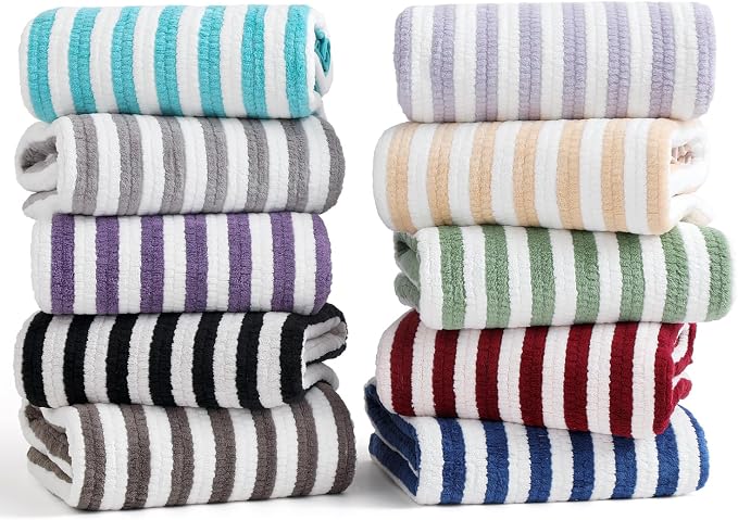 Smuge 18 Pcs Bath Towel Set, Include 6 Bath Towel Sheets, 6 Hand Towels and 6 Washcloths - Highly Absorbent Quick Dry Microfiber,Ultra Soft Bathroom Towel Set with Hanging Loop - Sea Blue