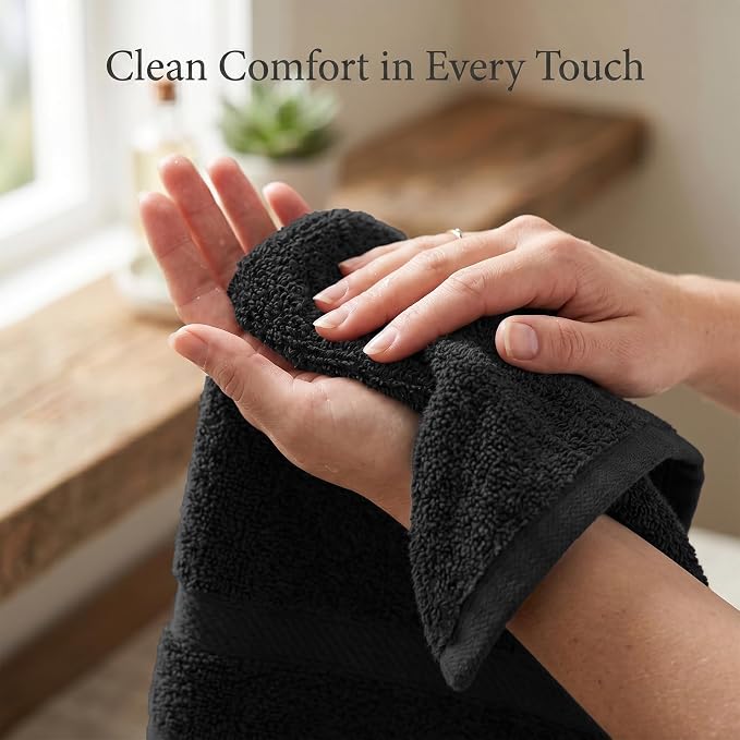 RIVERSIDE 6-Pack Premium Hand Towels Set, 16x28 inches, 100% Ring Spun Cotton, Super Soft, Quicker to Dry and Highly Absorbent, Towels for Bathroom, Kitchen, Gym, Spa, Black