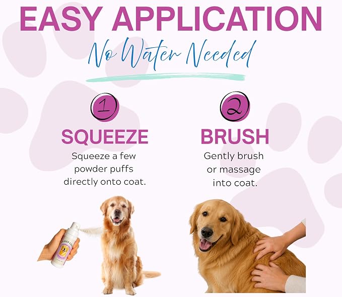 Dry Shampoo Powder & Coat Deodorizer for Dogs (Lavender) | Waterless No-Rinse Squeeze Bottle Formula | Calming Scent | Talc and Alcohol Free | Safe for Sensitive Skin | Made in USA
