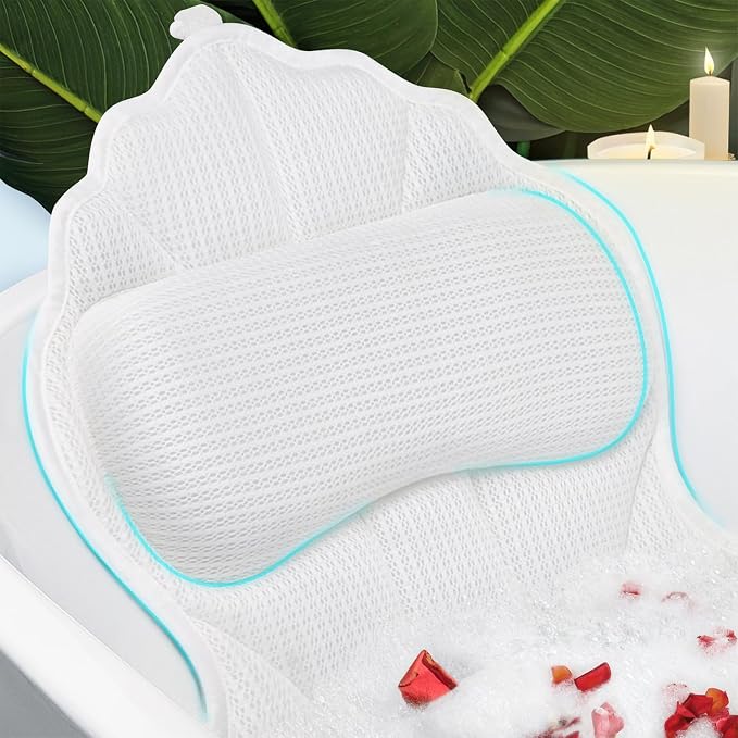 Poemland Bath Pillow for Tub, Luxury Bath Pillow Soft 4d Mesh, Bathtub Pillow for Soaking tub with 6 suctions Cups, Bath Tub Pillows for Head and Neck Support, for Relaxing Spa