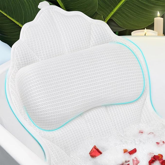 Poemland Bath Pillow for Tub, Luxury Bath Pillow Soft 4d Mesh, Bathtub Pillow for Soaking tub with 6 suctions Cups, Bath Tub Pillows for Head and Neck Support, for Relaxing Spa