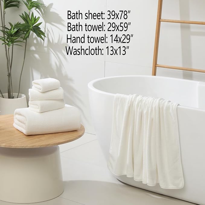 YTYC Towels, 39x78 Inch Oversized Bath Sheets for Adults Luxury Extra Large Bath Towels Sets of 6 Super Soft Shower Towels for Bathroom Microfiber 80% Polyester (White,6 Piece)