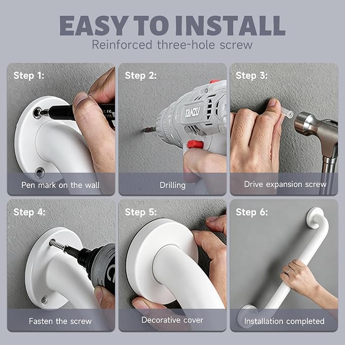 48 Inch Shower Grab Bar 1.25" Dia, 2 Pack White Anti Slip Bathroom Grab Bar, 304 Stainless Steel Knurled Handicap Grab Bars, Safety Support Handrail,Bath Shower Handle for Elderly Injury Senior