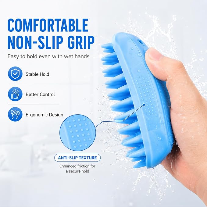 Rubber dog grooming brush - Professional pet bathing tool, helps remove shedding hair and massage - Gentle shampoo lathering tool for dogs, cats and puppies with short and medium hair.