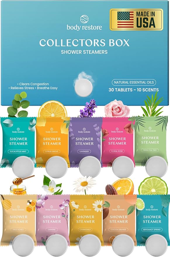 BodyRestore Shower Steamers Aromatherapy, Gifts for Women, Variety 30 Pack | Birthday Gifts for Women, Men, Mom & Dad, Spa Stress Relief & Relaxation, Self Care, Essential Oil Tablets