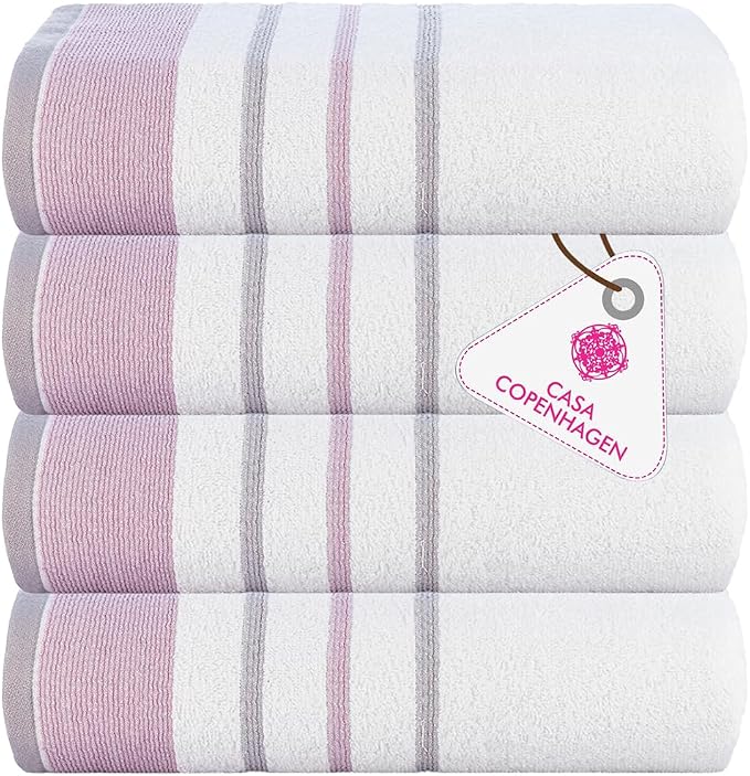 CASA COPENHAGEN White Bay 4Pcs 100% Egyptian Cotton Designer Hand Towels Gift Set- Grey - Purple 600 GSM, 28"x16", 4Hand Towels for Bathroom Set for Women & Men