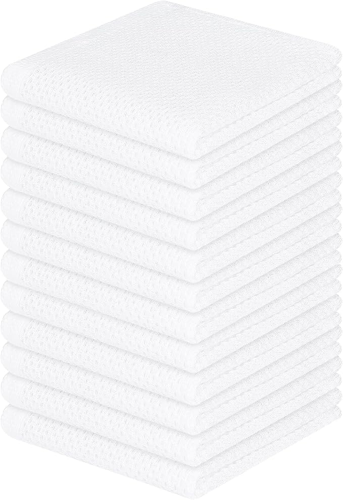 Homaxy 100% Cotton Waffle Weave Kitchen Dish Cloths, Ultra Soft Absorbent Quick Drying Dish Towels, 12 x 12 Inches, 12-Pack, White